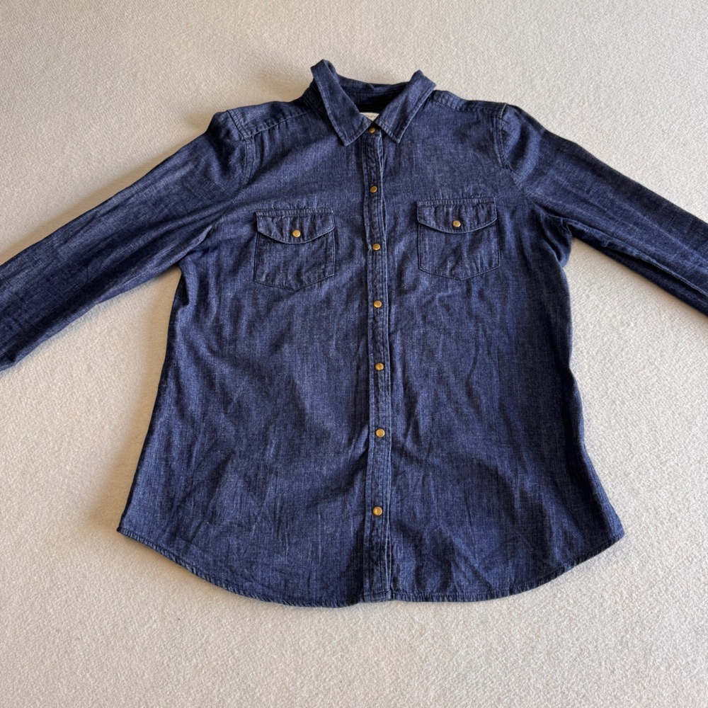 Liz Claiborne Womens Blue Denim Long Sleeve Button Down Shirt Size M